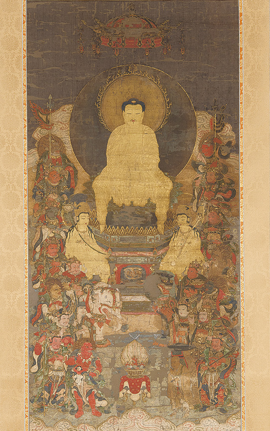 釈迦三尊十六善神図